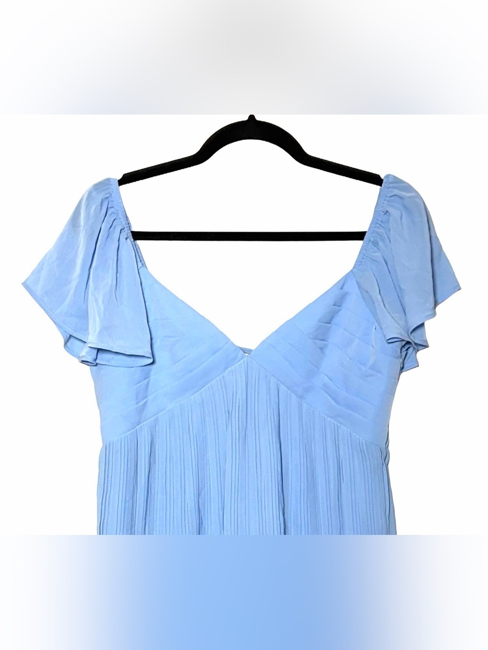 NEW Lulus Amalfi Coast Light Blue Pleated Flutter Sleeve Mini Dress, Medium - Picture 8 of 14